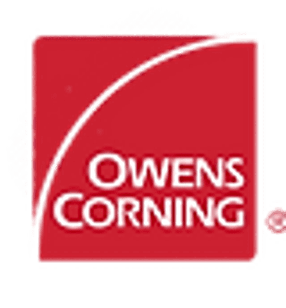Owens Corning logo on a red background, representing insulation and building materials.